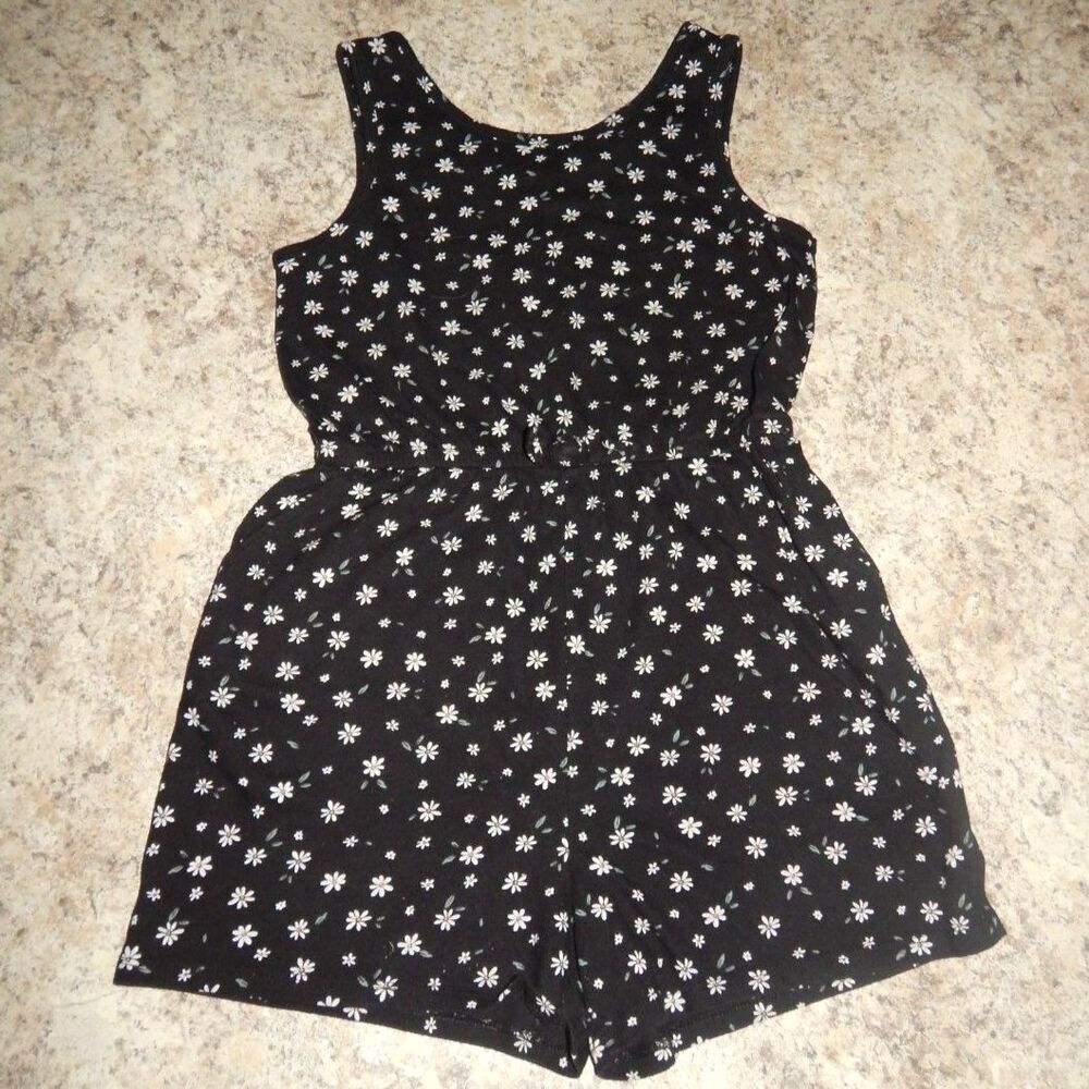 WONDER NATION girls 10/12 black daisy print tank shorts romper